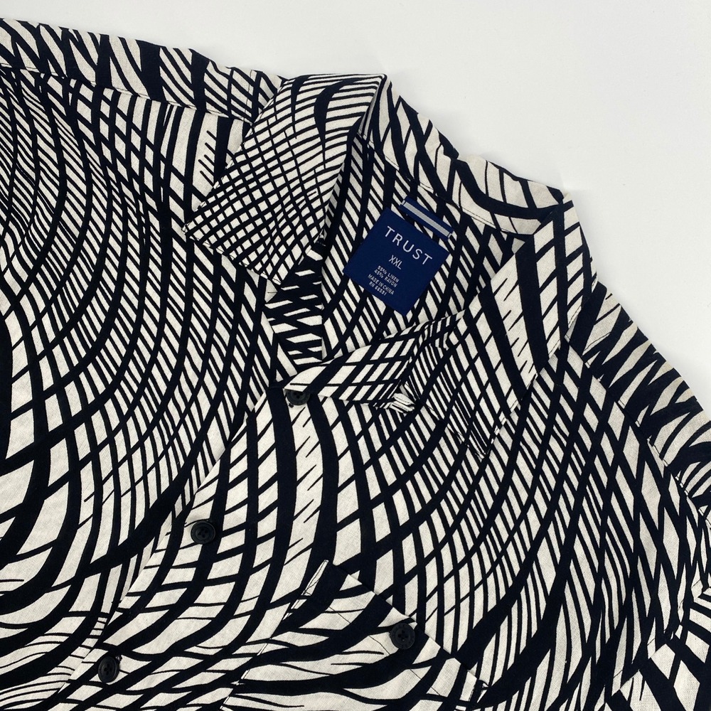 Trust Shirt Mens XXL Black White Optical Illusion Linen Blend Art Psychadelic